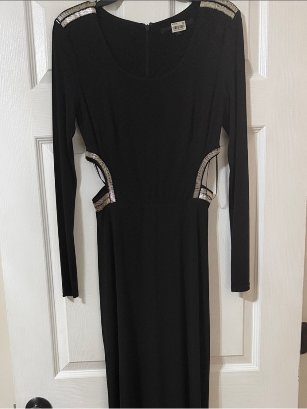G by Guess Black Long Sleeve Maxi Dress with Metallic Accent